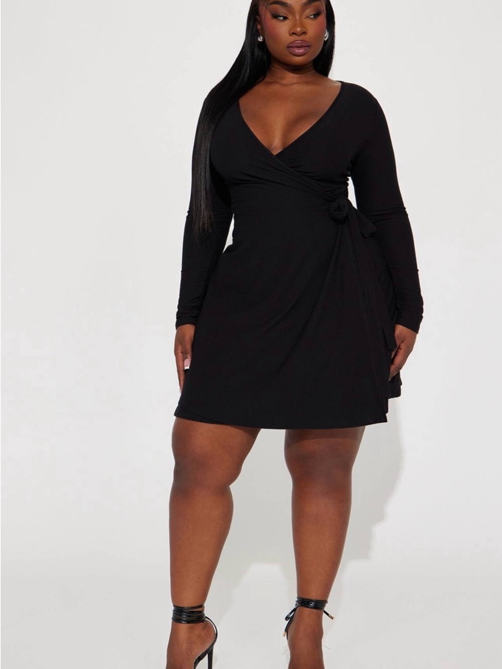 Black Long-Sleeve Wrap Mini Dress